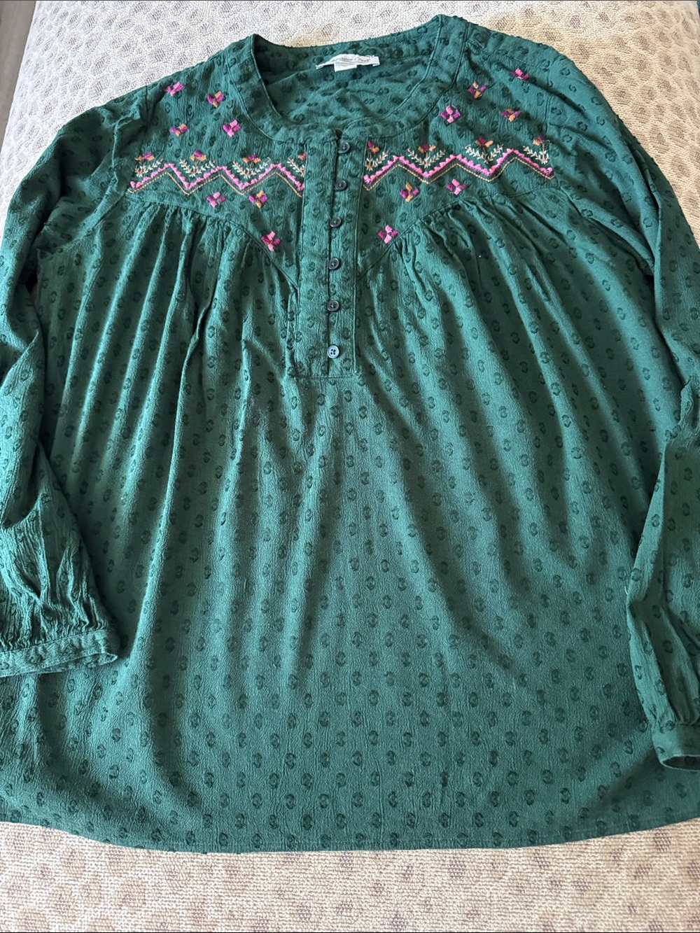 Coldwater Creek Teal Green Embroidered Peasant Tunic